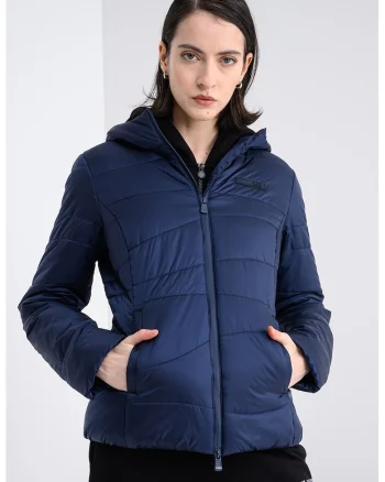 Jacheta matlasata cu croiala slim-fit si gluga, Bleumarin