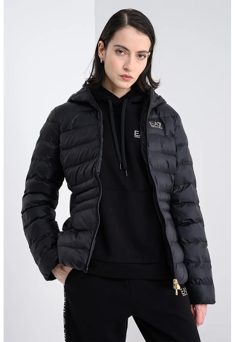 Geaca slim-fit cu vatelina, Negru stins/Alb murdar