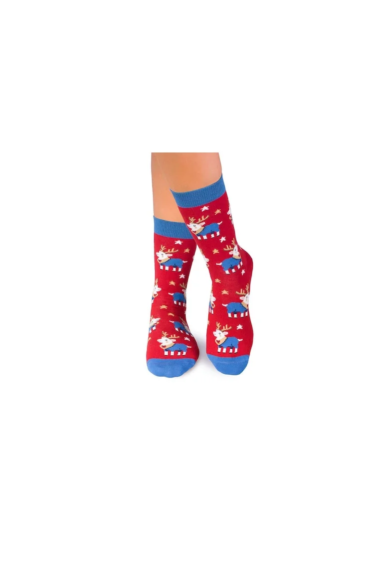 Sosete bumbac de craciun pentru copii Colour Cotton Ren Jucaus, 31-34 EU, Rosu