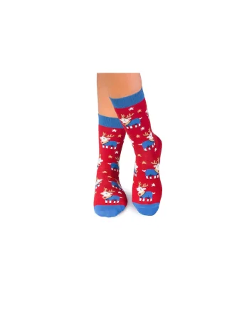 Sosete bumbac de craciun pentru copii Colour Cotton Ren Jucaus, 31-34 EU, Rosu
