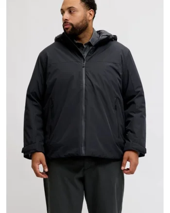 Plus Jacheta de tranzitie, barbati big size, cu gluga si croiala Regular fit, Negru