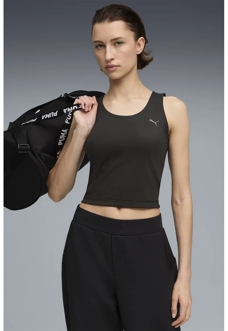 Top crop cu model rasucit pe spate, pentru fitness, Negru