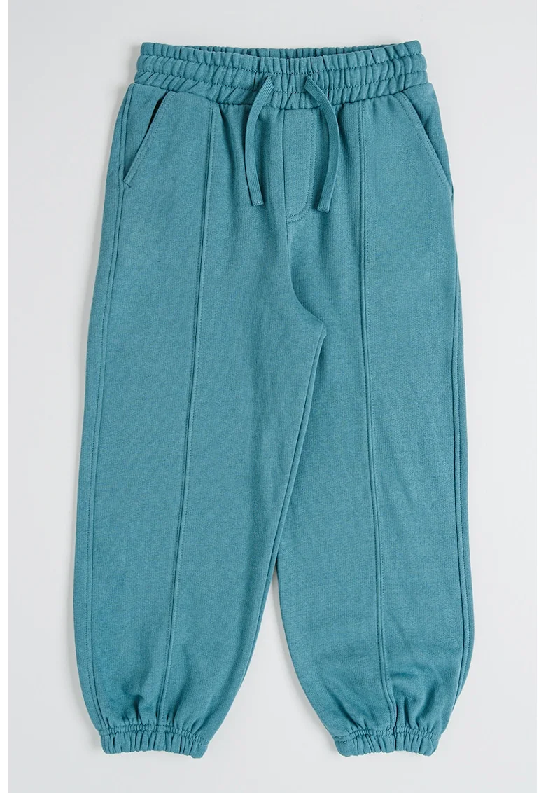 Pantaloni uni de trening cu snur, Verde aquamarin