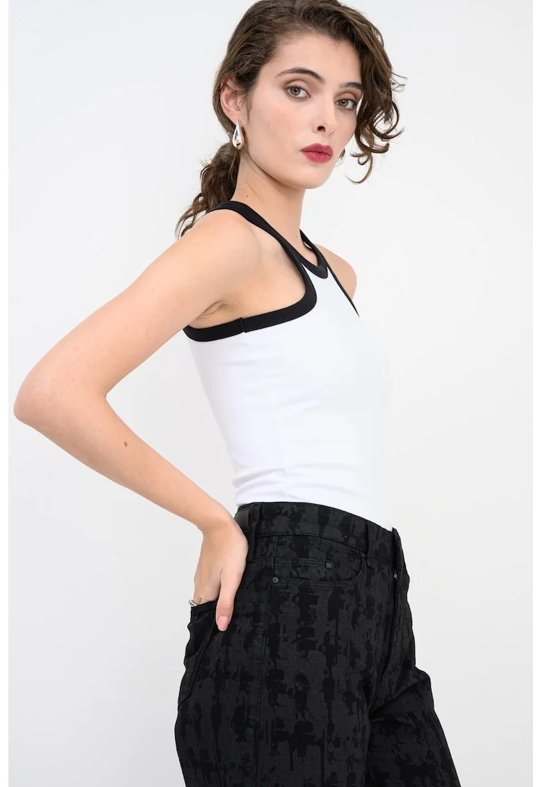 Top cu decupaj pe partea din spate si garnitura contrastanta, Alb/Negru
