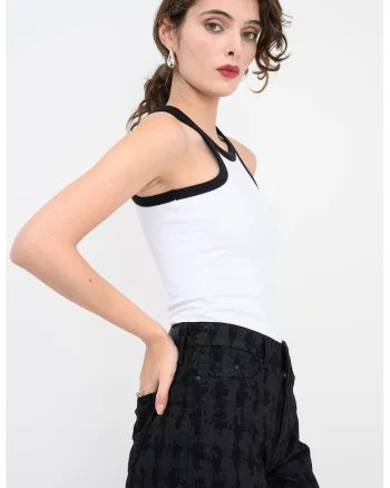 Top cu decupaj pe partea din spate si garnitura contrastanta, Alb/Negru