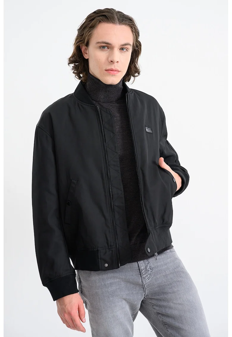 Jacheta bomber cu fermoar, Negru