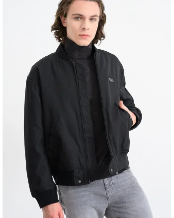 Jacheta bomber cu fermoar, Negru