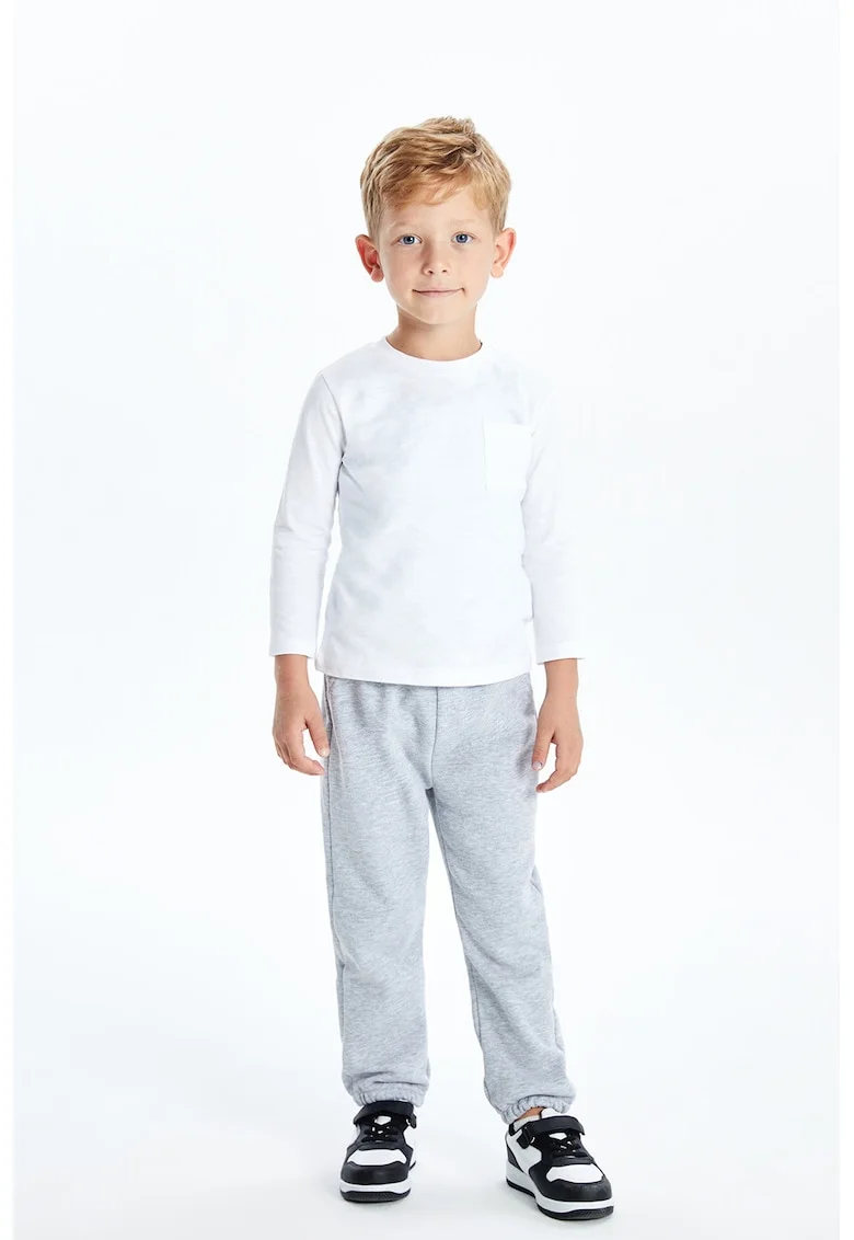 Pantaloni de trening din amestec de bumbac si captuseala ce mentine caldura, Gri deschis melange