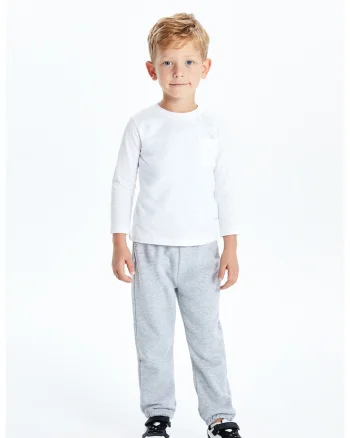 Pantaloni de trening din amestec de bumbac si captuseala ce mentine caldura, Gri deschis melange