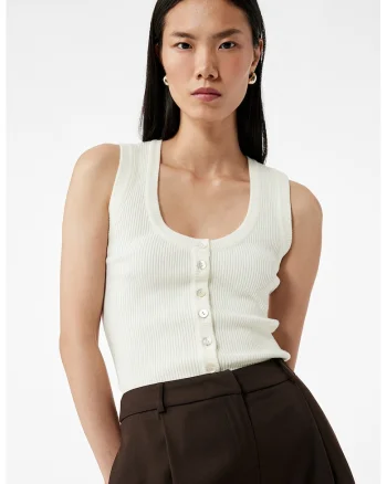 Top striat cu nasturi decorativi, Alb
