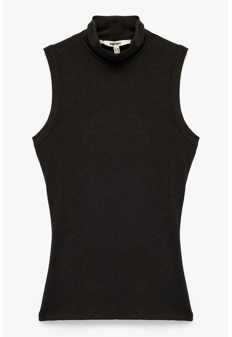 Top slim fit din amestec de lyocell si lana cu guler, Maro inchis
