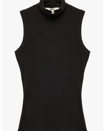 Top slim fit din amestec de lyocell si lana cu guler, Maro inchis