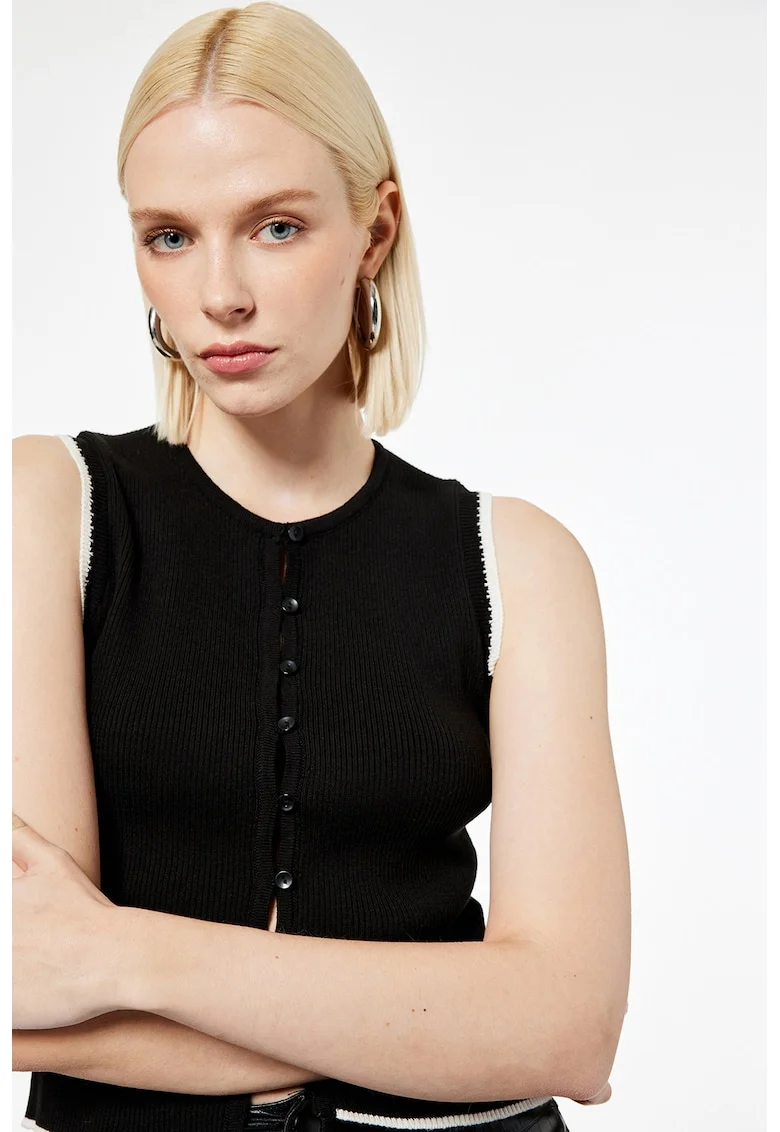 Top slim fit cu nasturi, Negru stins