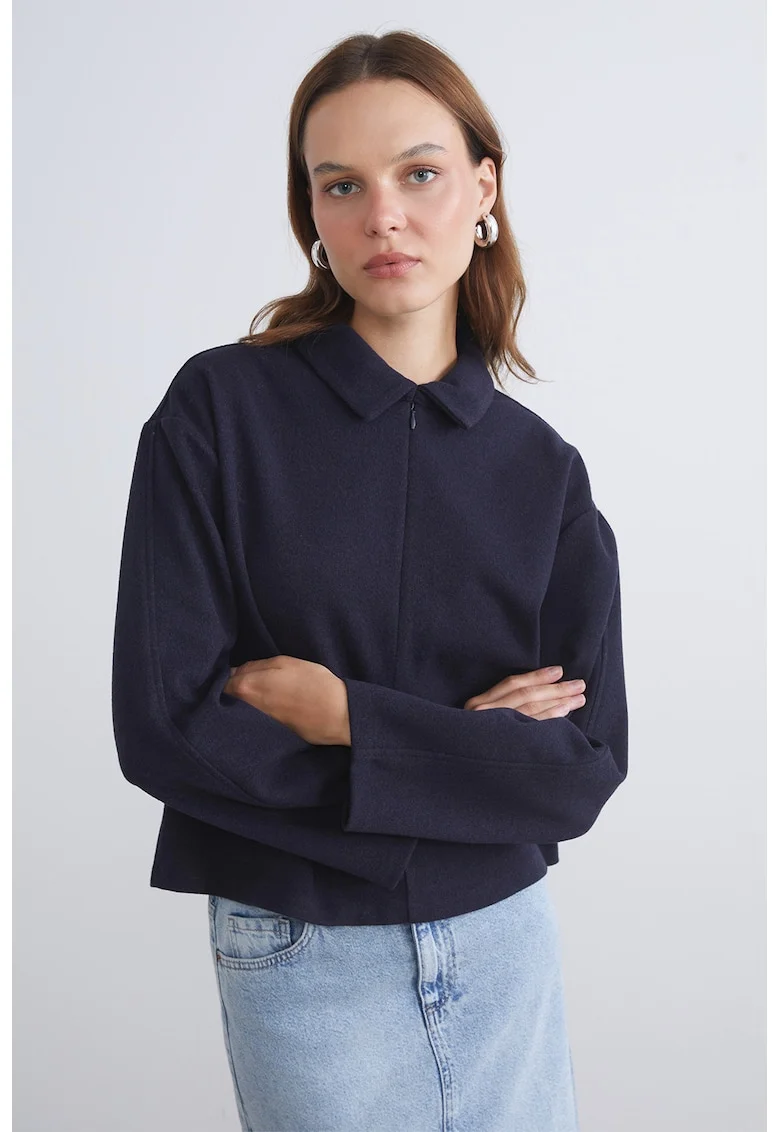 Jacheta crop cu model uni, Albastru ultramarin