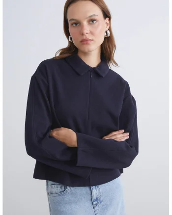 Jacheta crop cu model uni, Albastru ultramarin