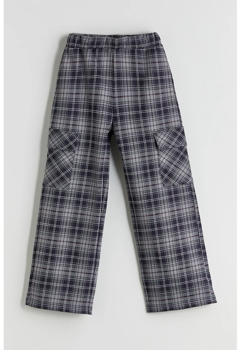 Pantaloni cargo in carouri, Gri/Bleumarin