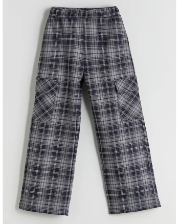 Pantaloni cargo in carouri, Gri/Bleumarin