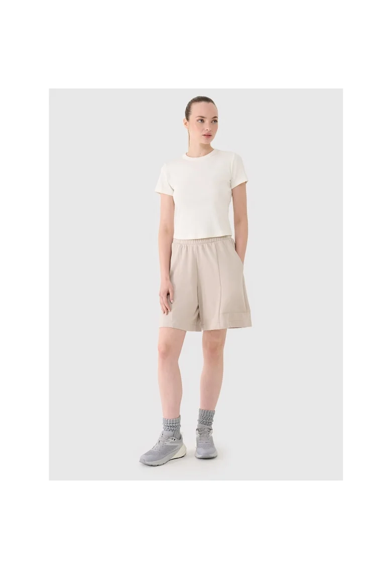 Sort casual dama din bumbac bej  croiala regular, cu buzunare - Sportstyle, Bej