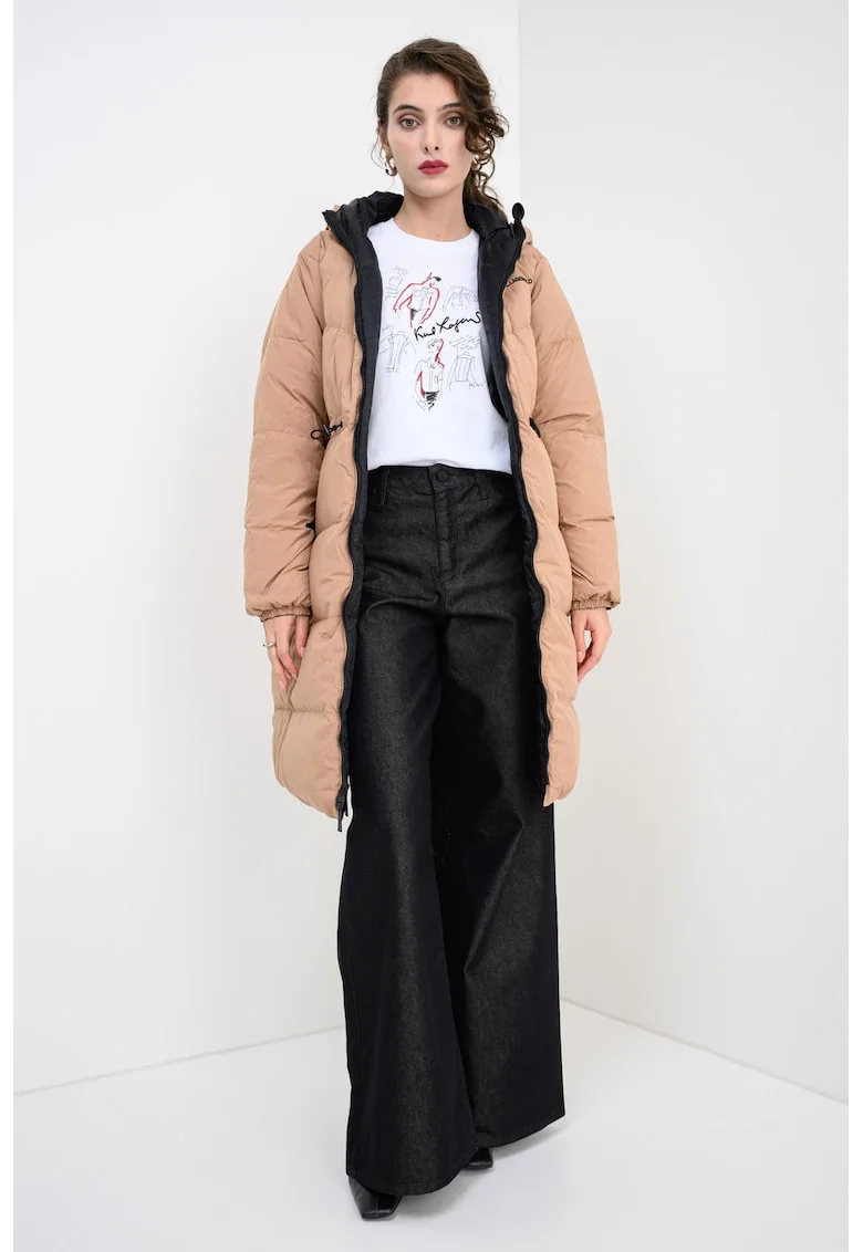 Jacheta lunga cu aspect pufos si model reversibil, Negru stins