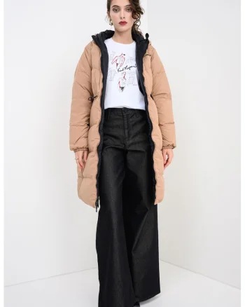 Jacheta lunga cu aspect pufos si model reversibil, Negru stins