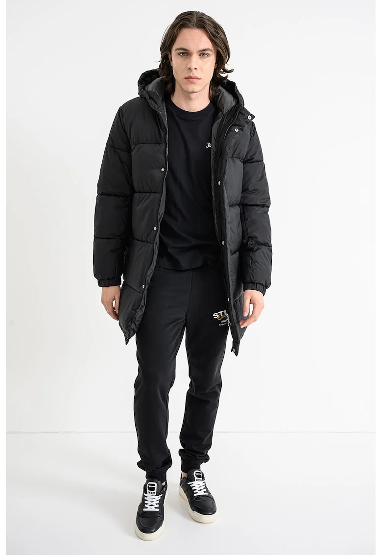 Geaca lunga cu model uni, Negru