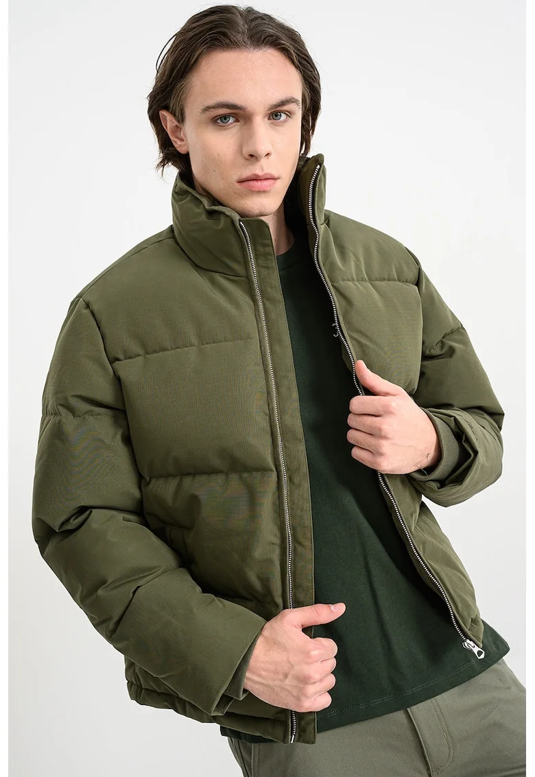 Jacheta cu model uni si fermoar, Verde masliniu