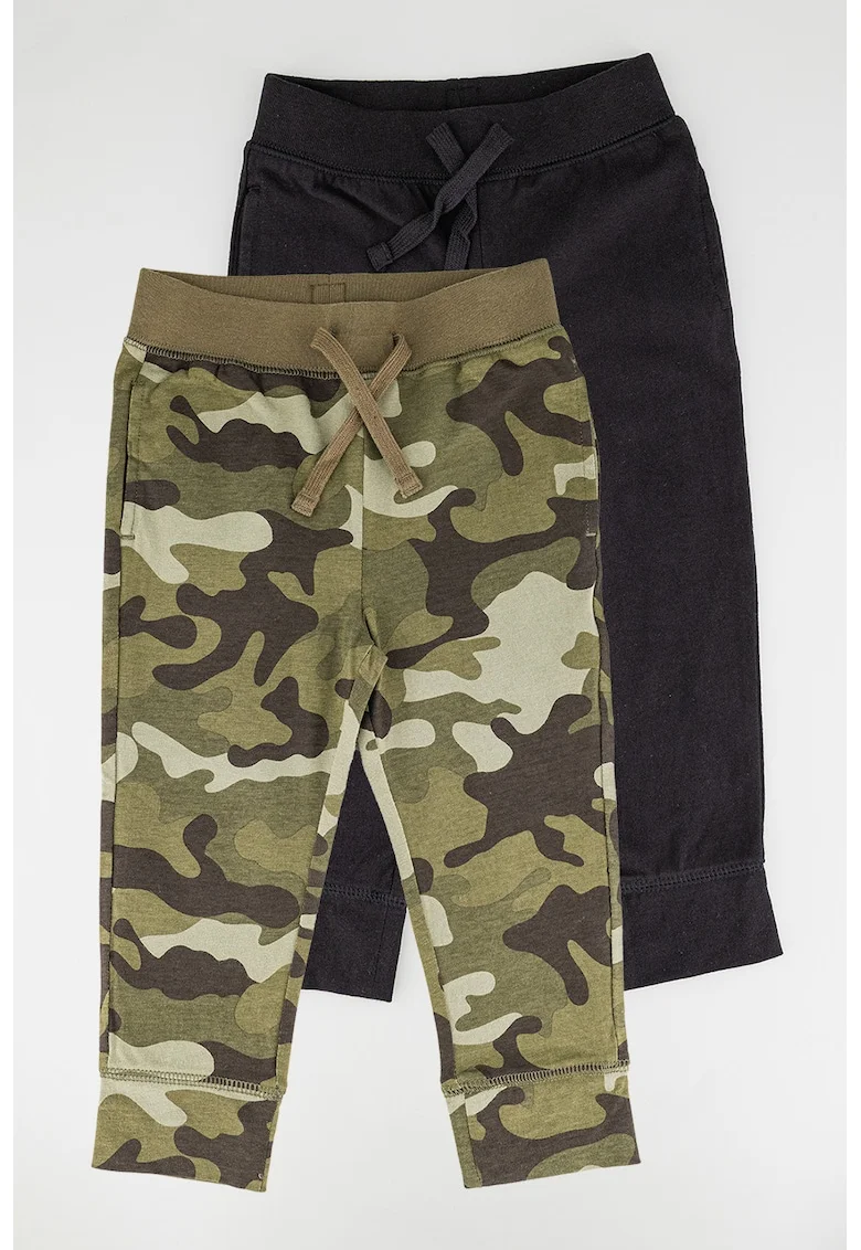 Set de pantaloni de trening din bumbac organic - 2 perechi, Verde/Negru