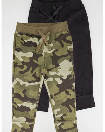 Set de pantaloni de trening din bumbac organic - 2 perechi, Verde/Negru