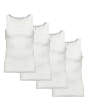 Set de topuri slim fit de bumbac - 4 piese, Alb