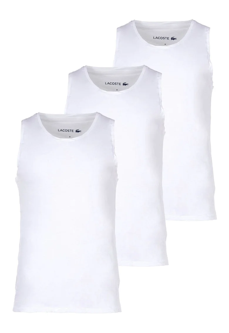 Set de top-uri slim fit din bumbac - 3 piese, Alb