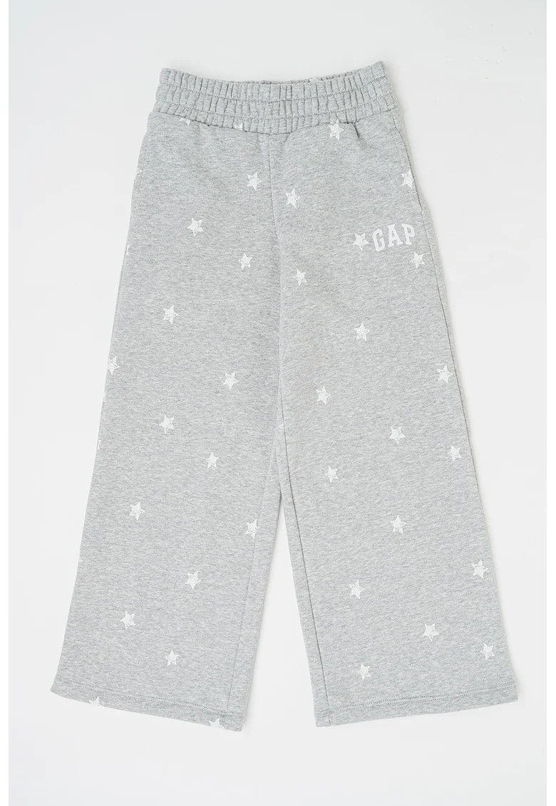 Pantaloni cu imprimeu si talie elastica, Alb/Gri deschis