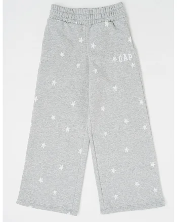 Pantaloni cu imprimeu si talie elastica, Alb/Gri deschis