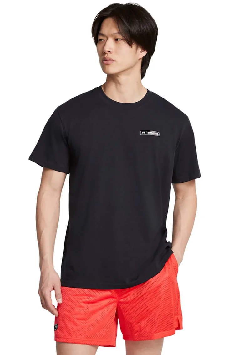 Tricou cu decolteu la baza gatului Heavyweight, Negru stins/Alb optic