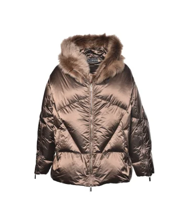 Geaca cu umplutura de puf si garnituri din blana shearling sintetica, Bronz