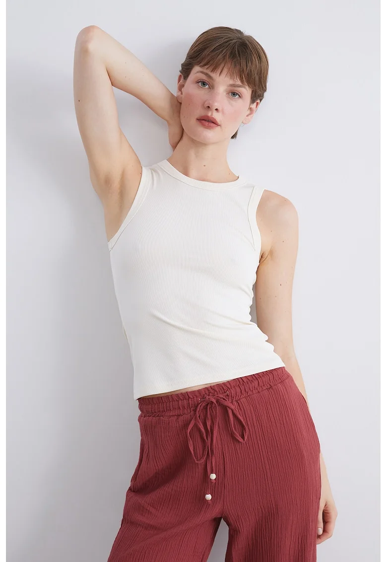 Top striat slim fit, Alb