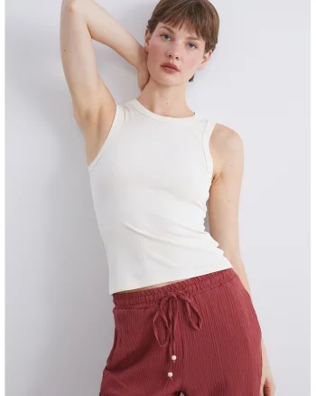 Top striat slim fit, Alb