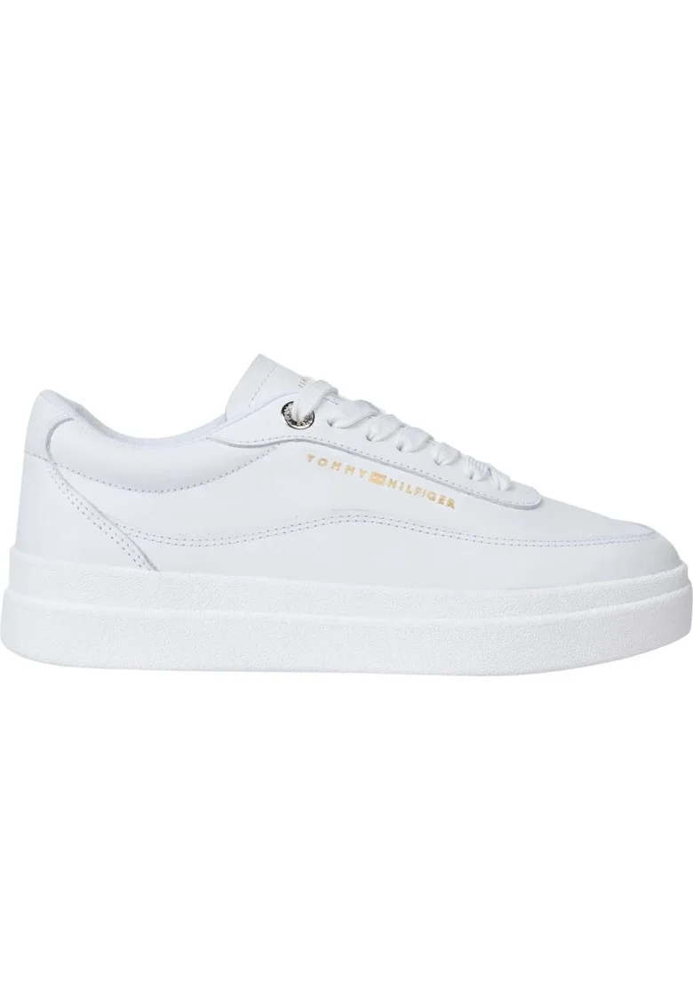 Pantofi sport din piele cu detaliu logo, Alb