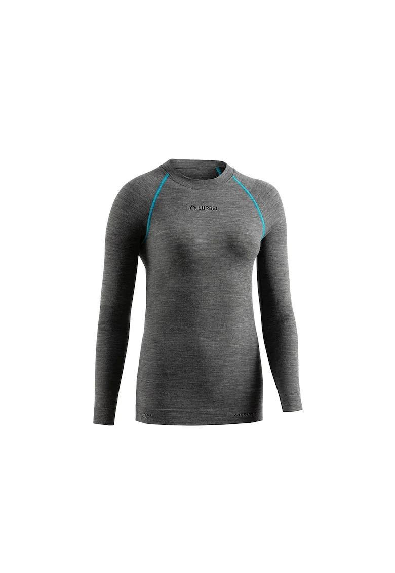 Tricou termic cu maneca lunga femei,  Merino, gri-turcoaz