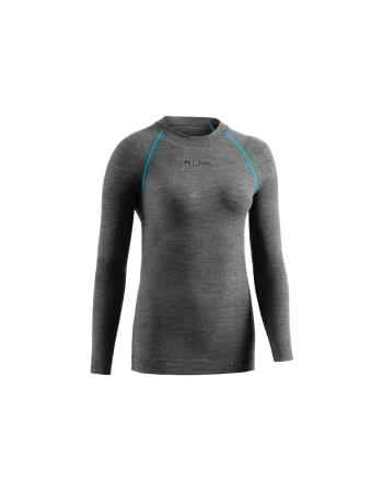 Tricou termic cu maneca lunga femei,  Merino, gri-turcoaz