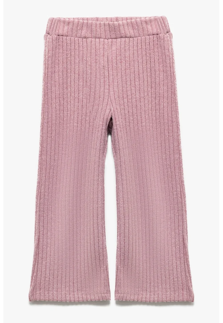 Pantaloni cu croiala ampla si model uni, Roz prafuit
