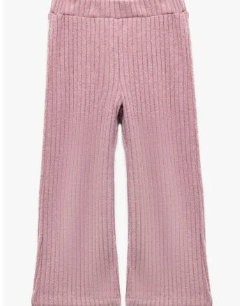 Pantaloni cu croiala ampla si model uni, Roz prafuit