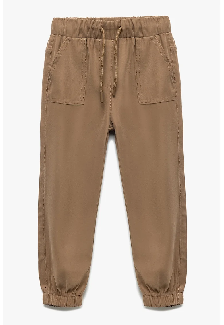 Pantaloni conici cu talie elastica si mansete, Maro