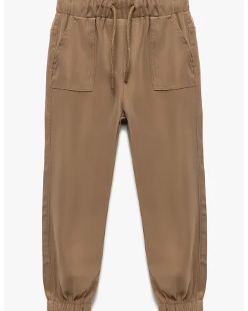 Pantaloni conici cu talie elastica si mansete, Maro