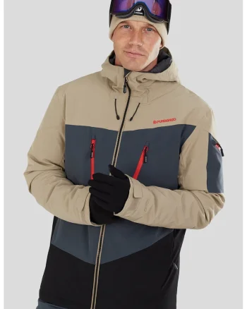 Jacheta cu model colorblock, pentru schi Privet Allmountain, Negru/Albastru prafuit/Maro nisip