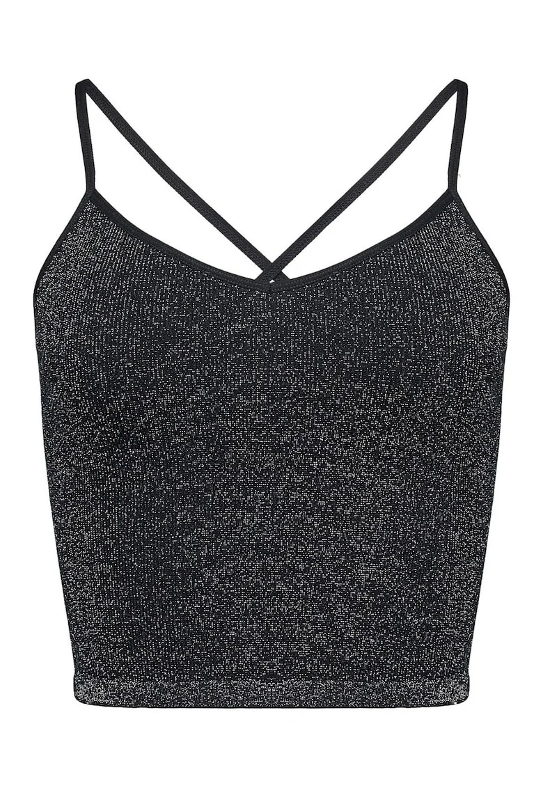 Top scurt lucios dama Negru, Negru