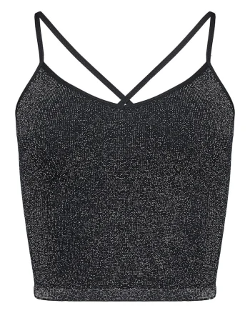 Top scurt lucios dama Negru, Negru