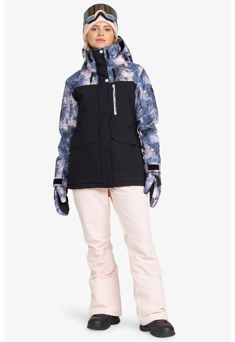 Geaca cu gluga si buzunare, pentru schi, Negru/Alb optic/Albastru indigo
