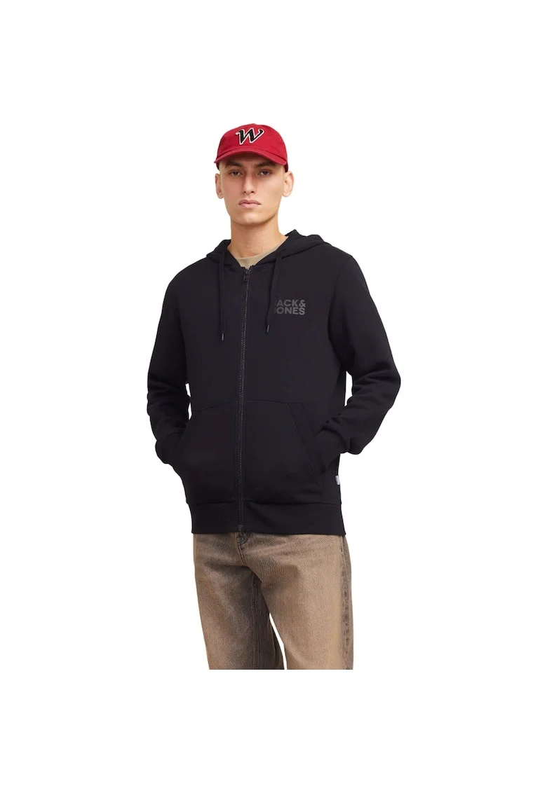 Hanorac JACK &JONES Corp Logo Small Print Zip Hood 52136, Negru