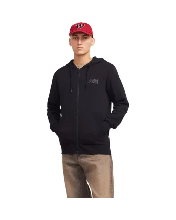 Hanorac JACK &JONES Corp Logo Small Print Zip Hood 52136, Negru