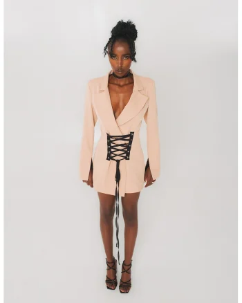 Rochie-sacou cu siret, Bej
